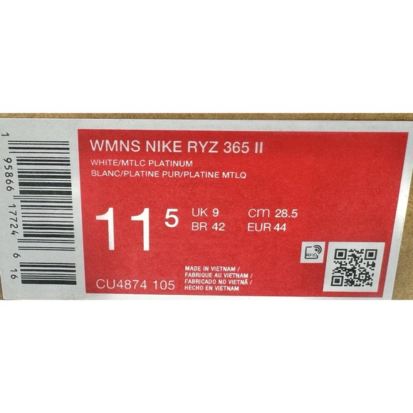 Nike Women's RYZ 365 2 White Metallic Platinum Size 11.5 CU4874‑105 - Picture 9 of 9